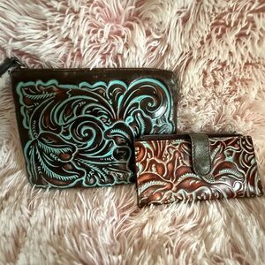Patricia Nash Brown and Teal Embossed Leather Accessories